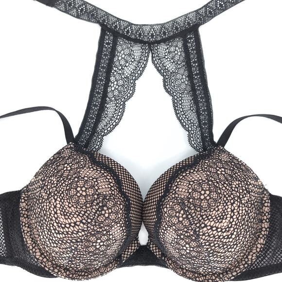 Victoria's Secret Very Sexy Push Up Choker 36 B Bra High Neck Black Nude - VGUC - Picture 12 of 16